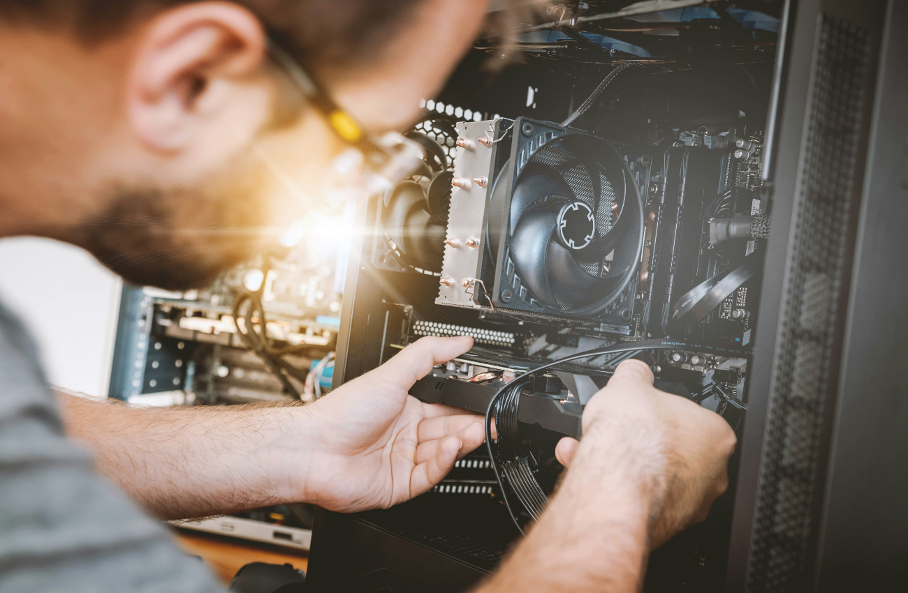 man working on computer